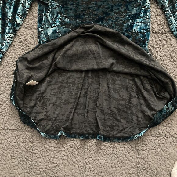 Vintage Decree Y2K Burnout Velvet Blouse Teal Womens SMALL Peplum Goth 90s - Picture 3 of 10